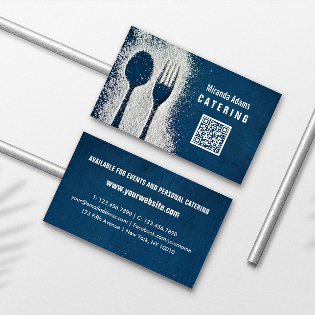 Marineblau, QR-Code, Catering, Koch, Restaurant Visitenkarte (Von Creator hochgeladen)