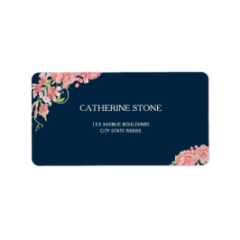 Marineblau-Rosa-Blume Hochzeit Adressaufkleber