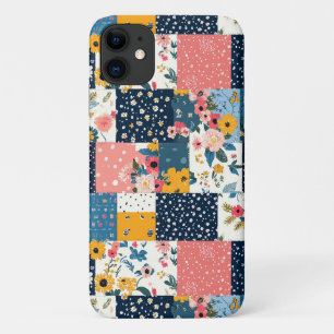Marineblau-Rosa Cottagecore-Blumenpatchwork Case-Mate iPhone Hülle