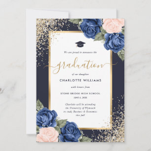 Marineblau Rosa Gold Blumenfoto Abschluss Ankündigung