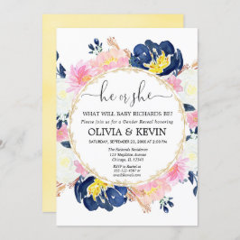 Marineblau-rot-rosa Blumengeschlecht Einladung