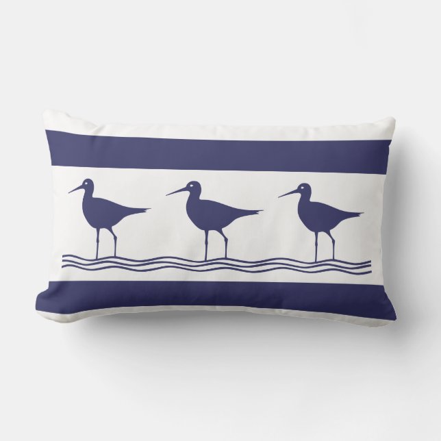 Marineblau SAND PIPER, weißer PILLOW-Küstenabschni Lendenkissen (Vorderseite)