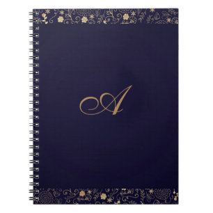 Marineblau und Gold Elegante Rustikale Florale Fol Notizblock