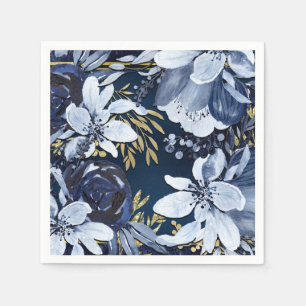 Marineblau und Gold Elegantes modernes Wasserfarbe Serviette