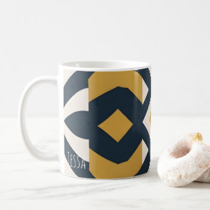 Marineblau und Gold geometrisches Fliesenmuster Kaffeetasse