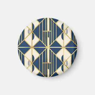 Marineblau und goldenes geometrisches Art Deco-Mus Magnet