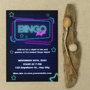 Marineblau und Neon-Bingo-Nacht-Party-Einladung Einladung