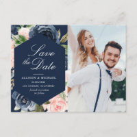 Marineblau und Rosa Foto Save the Date