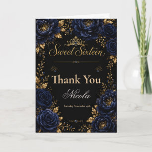 Marineblau und schwarze Sweet Sixteen Dankeskarte
