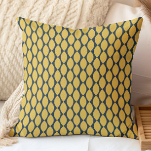 Marineblau und Senfgelb Retro geometrisches Muster Kissen
