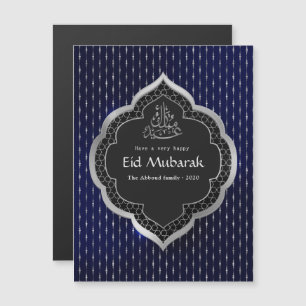 Marineblau und silberne Eid Mubarak Feier Grüße Magnetkarte