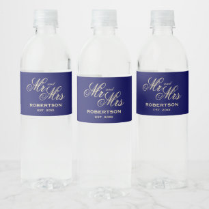 Marineblau und Vanillecreme Mr. und Mrs. Wasserflaschenetikett