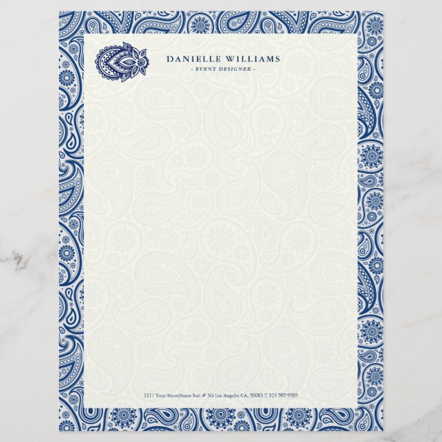 Marineblau und Vintager Pisley Briefbogen (Vorderseite)