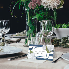 Marineblau und weiß gestreifte Hydrangea Platzkarte