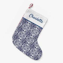 Marineblau und Weiß Hamptons Stil marokkanisch gep Kleiner Weihnachtsstrumpf