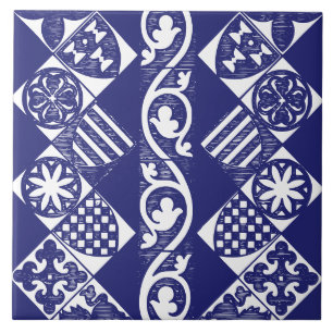 Marineblau Vintage Geometrisch Traditionell Gothic Fliese