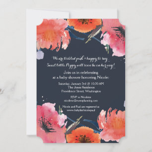 Marineblau Wasserfarben Blumen Baby Shower Party E Einladung