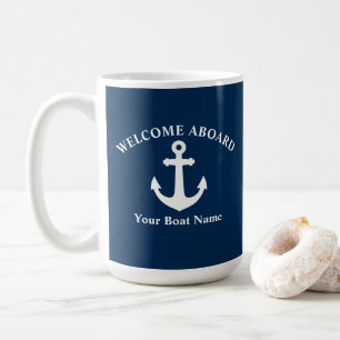 Marineblau Willkommen an Bord Bootsname Nautilus A Kaffeetasse