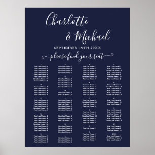Marineblaue alphabetische Hochzeitssitzordnung Poster