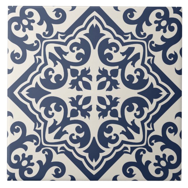Marineblaue Andalusische Rollwerk-Kachel Fliese (Vorderseite)
