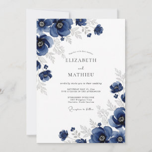 Marineblaue Anemone Winterhochzeit Einladung
