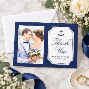 Marineblaue Anker-Foto-Hochzeit Dankeskarte