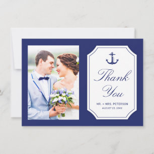 Marineblaue Anker-Foto-Hochzeit Dankeskarte