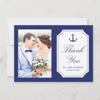 Marineblaue Anker-Foto-Hochzeit Dankeskarte