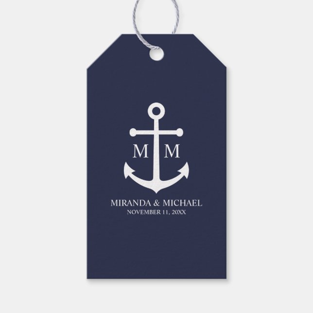Marineblaue Anker-Hochzeit Geschenkanhänger (Vorderseite)