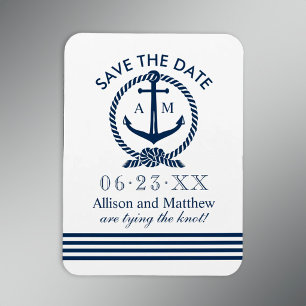 Marineblaue Anker-Hochzeit - Rettet das Datum Magnet
