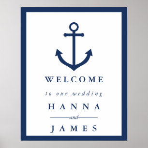 Marineblaue Anker Hochzeit Willkommensschild Poster