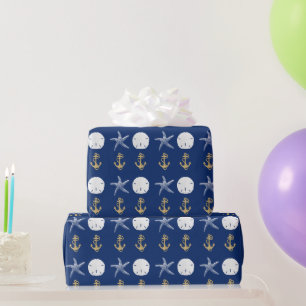 Marineblaue Anker Küsten Seesterne Geschenkpapier