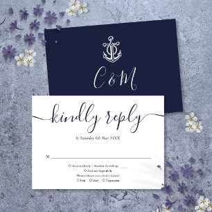 Marineblaue Anker-Monogramm-Nautische Hochzeit RSVP Karte
