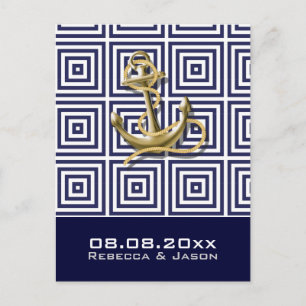 Marineblaue Anker-nautische Hochzeit - Save-the-Da Ankündigungspostkarte