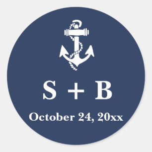 Marineblaue Anker-nautische Strand-Ozean-Hochzeit  Runder Aufkleber