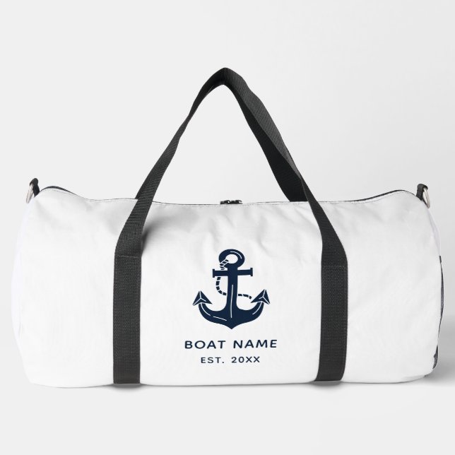 Marineblaue Anker personalisierte Bootsname Duffle Bag (Vorderseite)