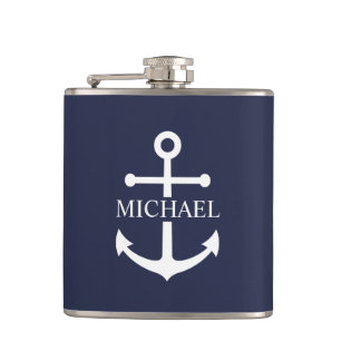 Marineblaue Anker-Personalisierung Name Flachmann