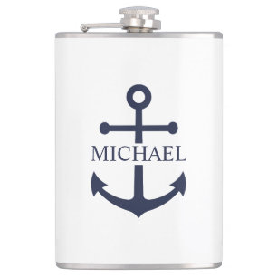 Marineblaue Anker-Personalisierung Name Flachmann