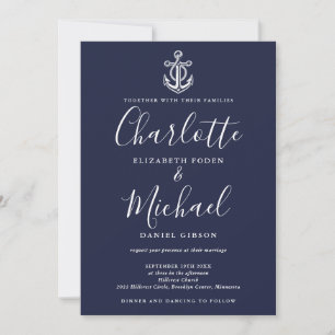 Marineblaue Anker-QR-Code-Nautische Hochzeit Einladung