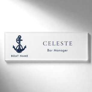 Marineblaue Anker- und Bootsnamen-Mitarbeiter Namenschild