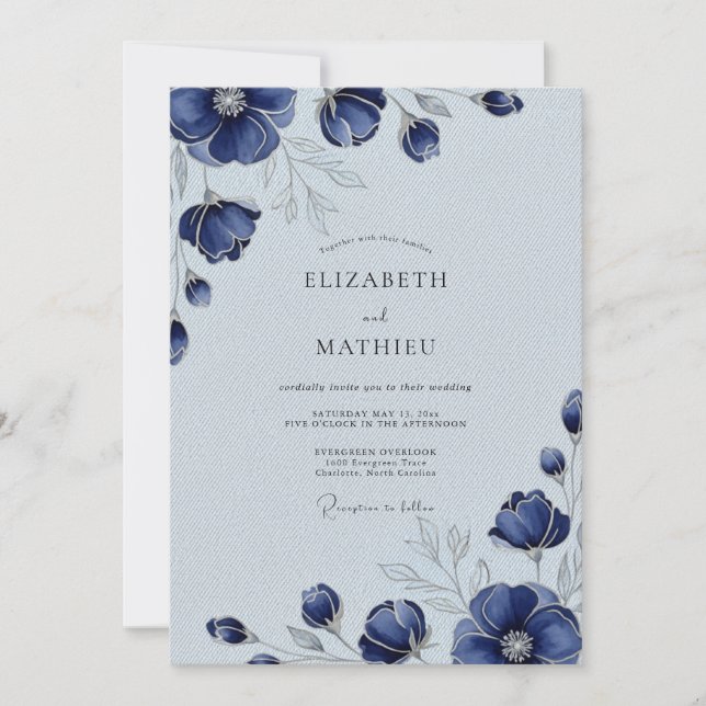Marineblaue anspruchsvolle Winterhochzeit Einladung (Vorderseite)