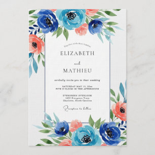 Marineblaue Aquarell-Hochzeit Einladung