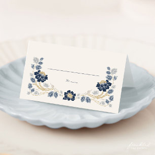 Marineblaue Art Nouveau gefaltete Platzkarten mit