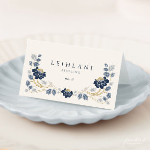 Marineblaue Art Nouveau gefaltete Platzkarten mit