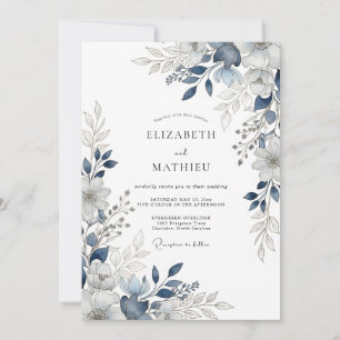 Marineblaue Atemberaubende Botanische Hochzeit Einladung