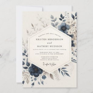 Marineblaue Ätherische Blütenhochzeit Einladung