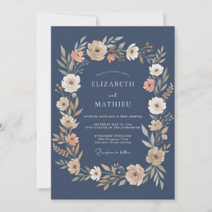 Marineblaue Atmosphärische Botanische Hochzeit Einladung