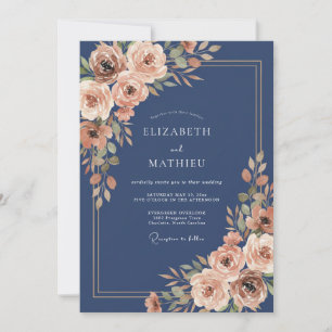 Marineblaue aufwendige herbstliche Hochzeit Einladung