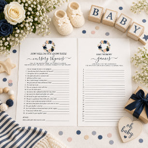 Marineblaue Baby-Party mit floralem Thema, doppels