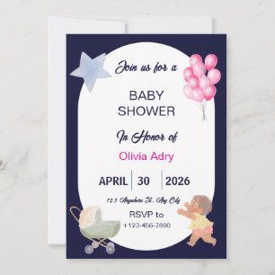 Marineblaue Babyparty-Einladung Aquarell Einladung